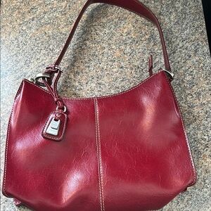 Liz Claiborne Red Leather Shoulder Bag with Silver Hardware EUC No Stains